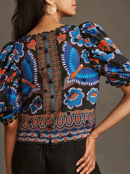 FARM Rio Tops - Farm Rio Ainika Sparkle Black Short Sleeve Shirt